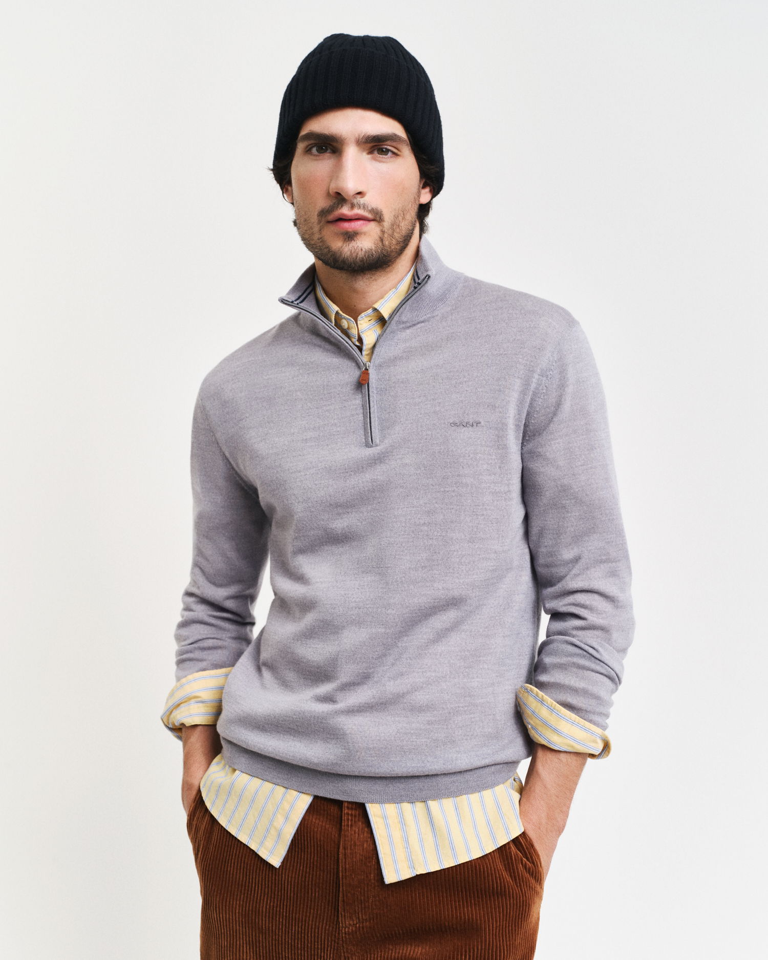 Genser i merinoull med half-zip