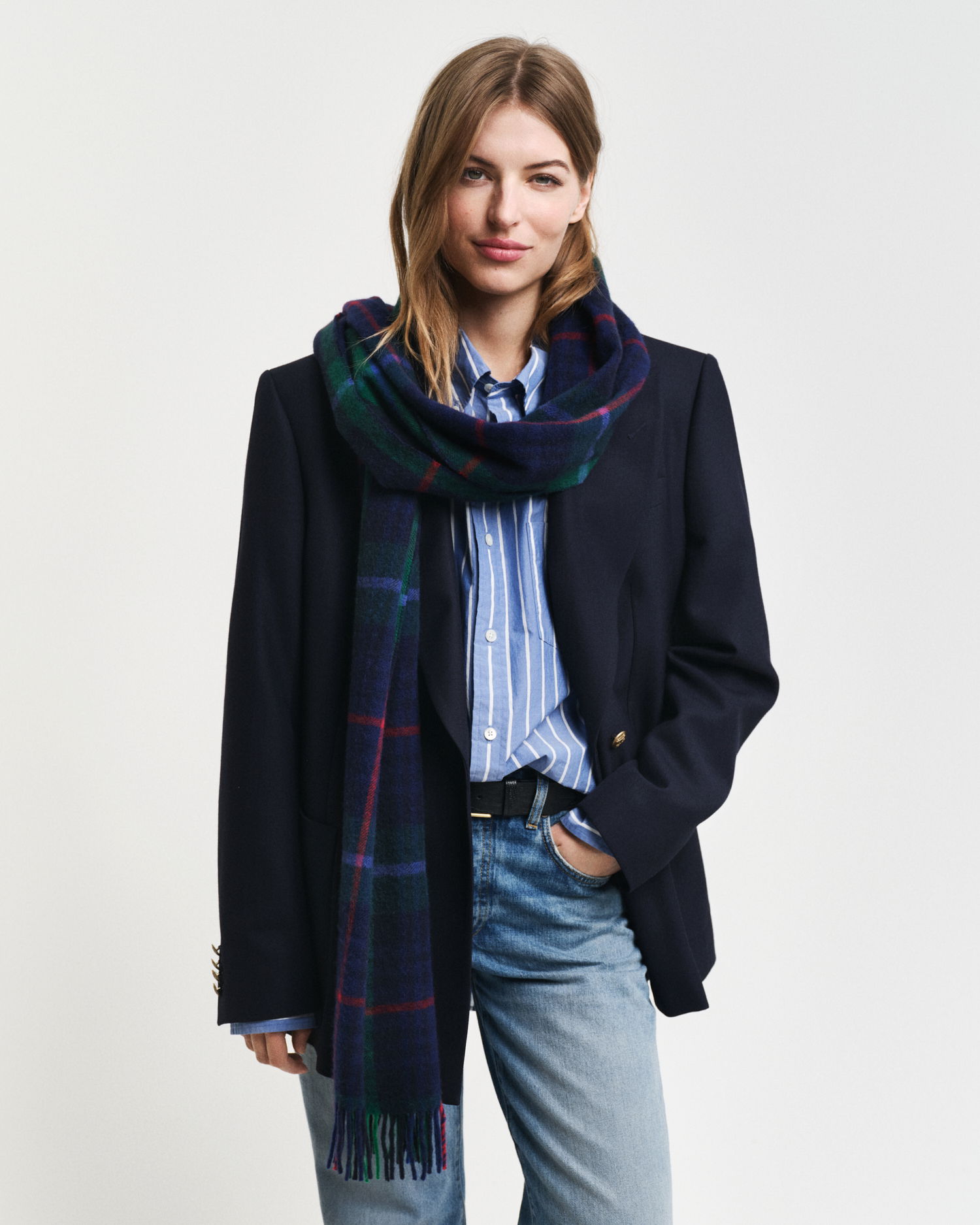 Rutet cashmere og ull skjerf