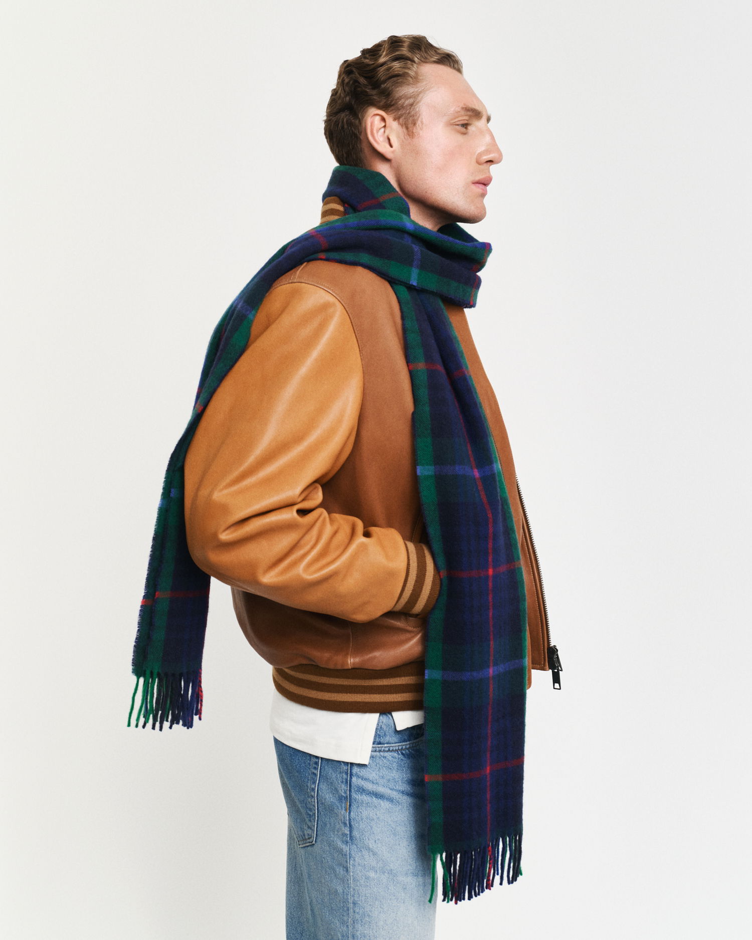 Rutet cashmere og ull skjerf