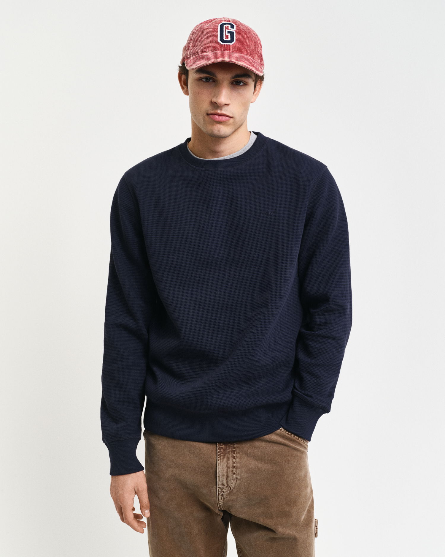 Vaffel teksturert sweatshirt med rund hals