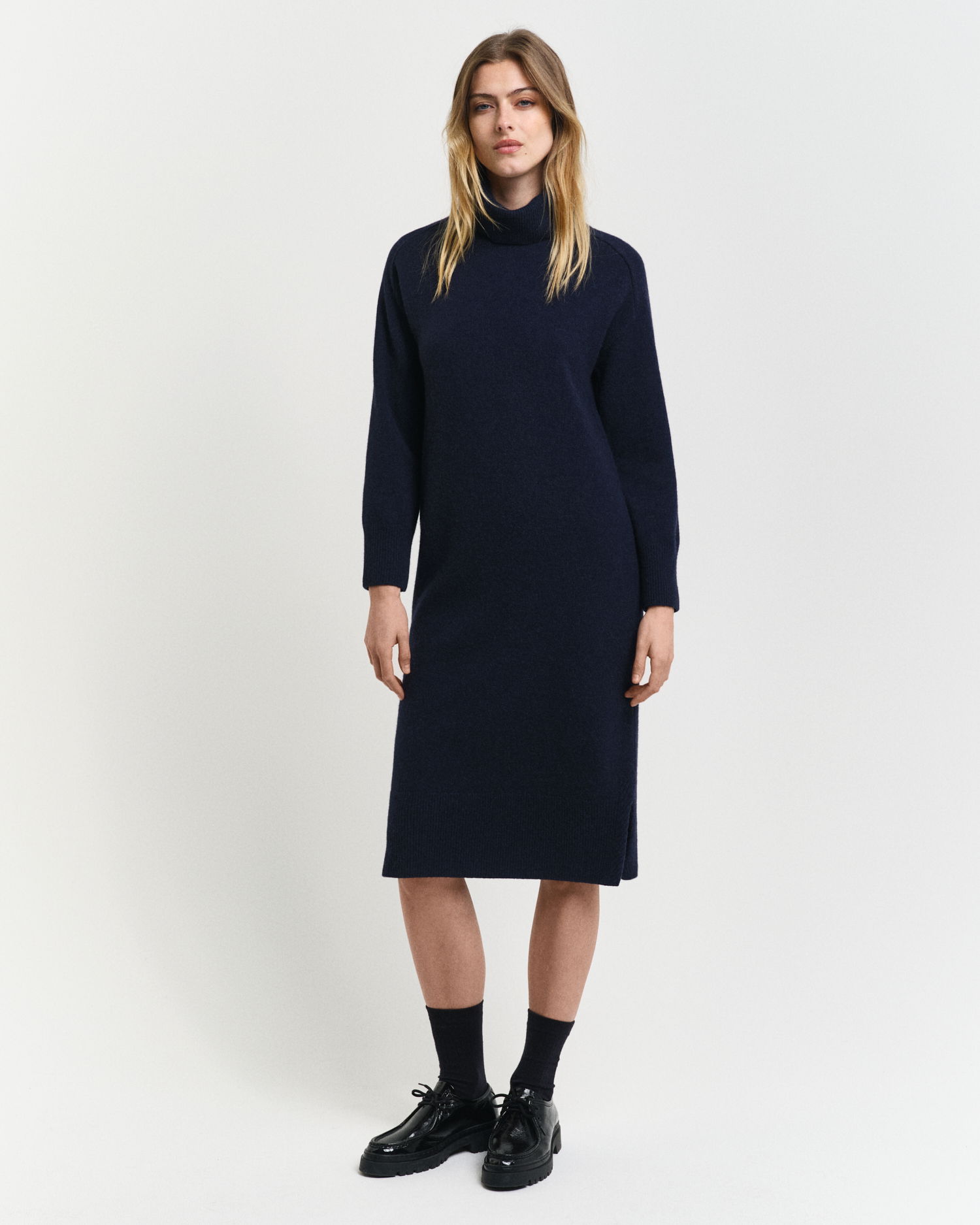Herringbone Detail Turtleneck Kjole