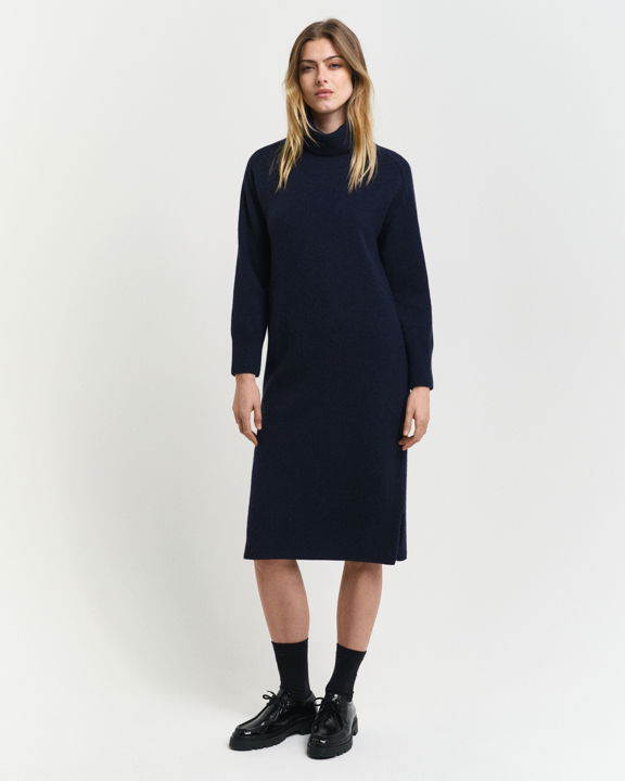Herringbone Detail Turtleneck Kjole