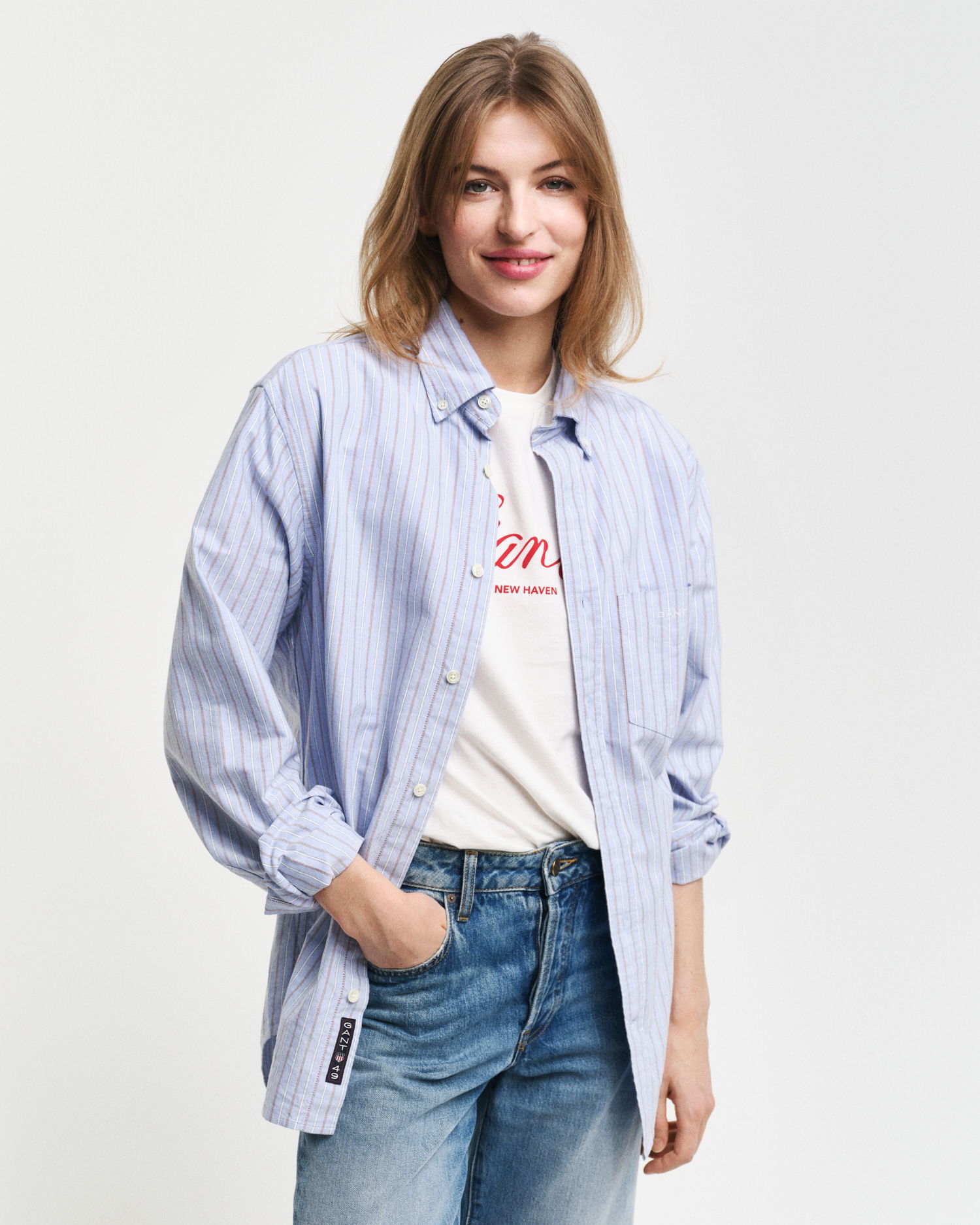 Stripete klassisk Oxford-skjorte med vanlig passform, unisex