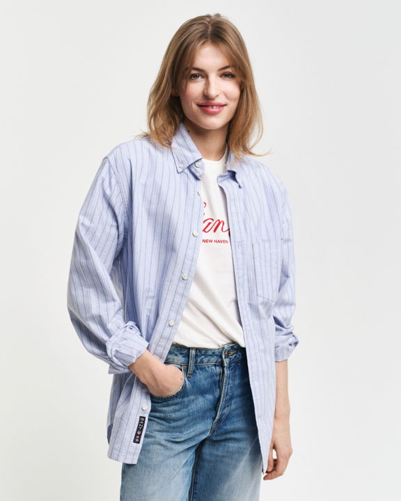 Stripete klassisk Oxford-skjorte med vanlig passform, unisex