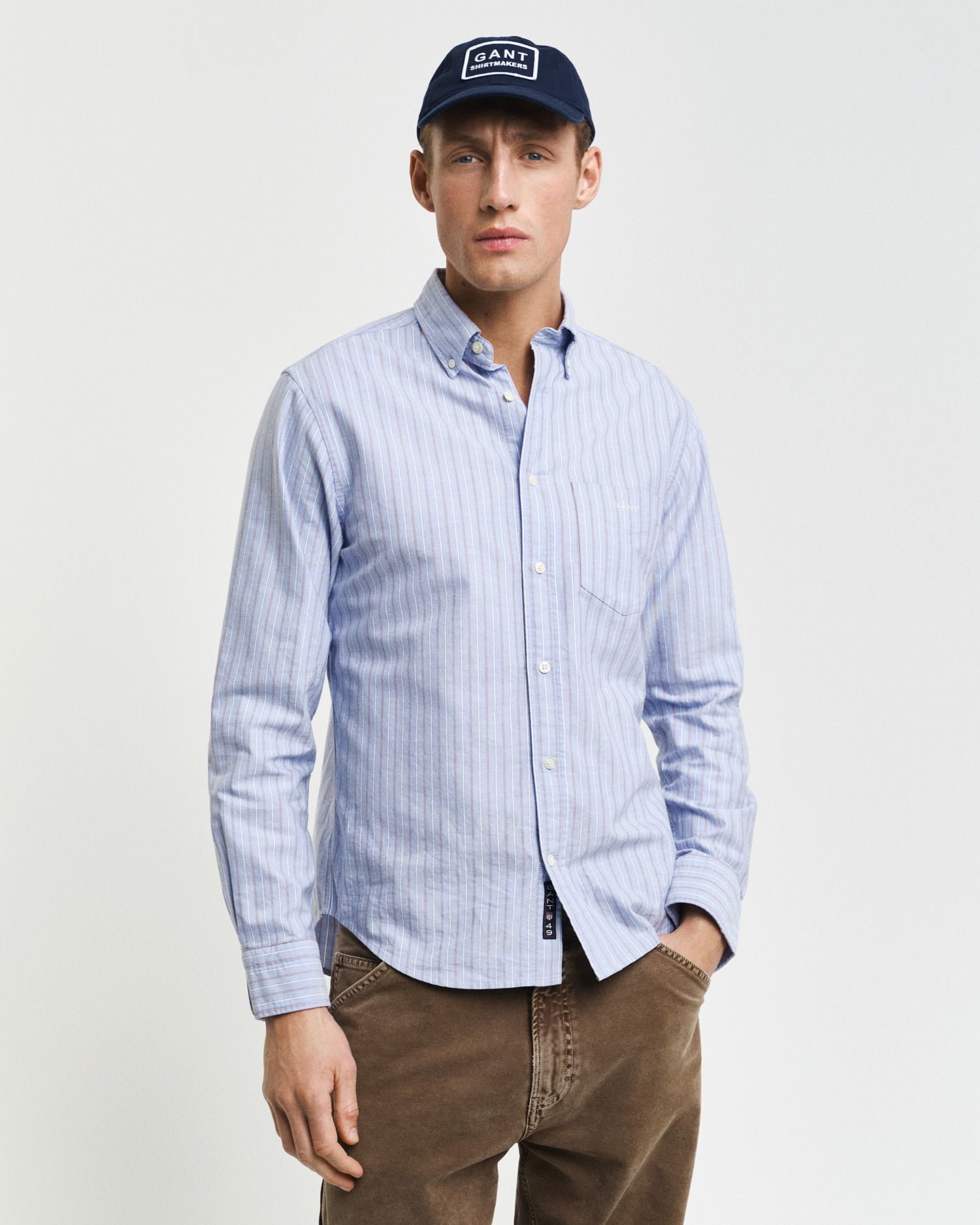 Stripete klassisk Oxford-skjorte med vanlig passform, unisex