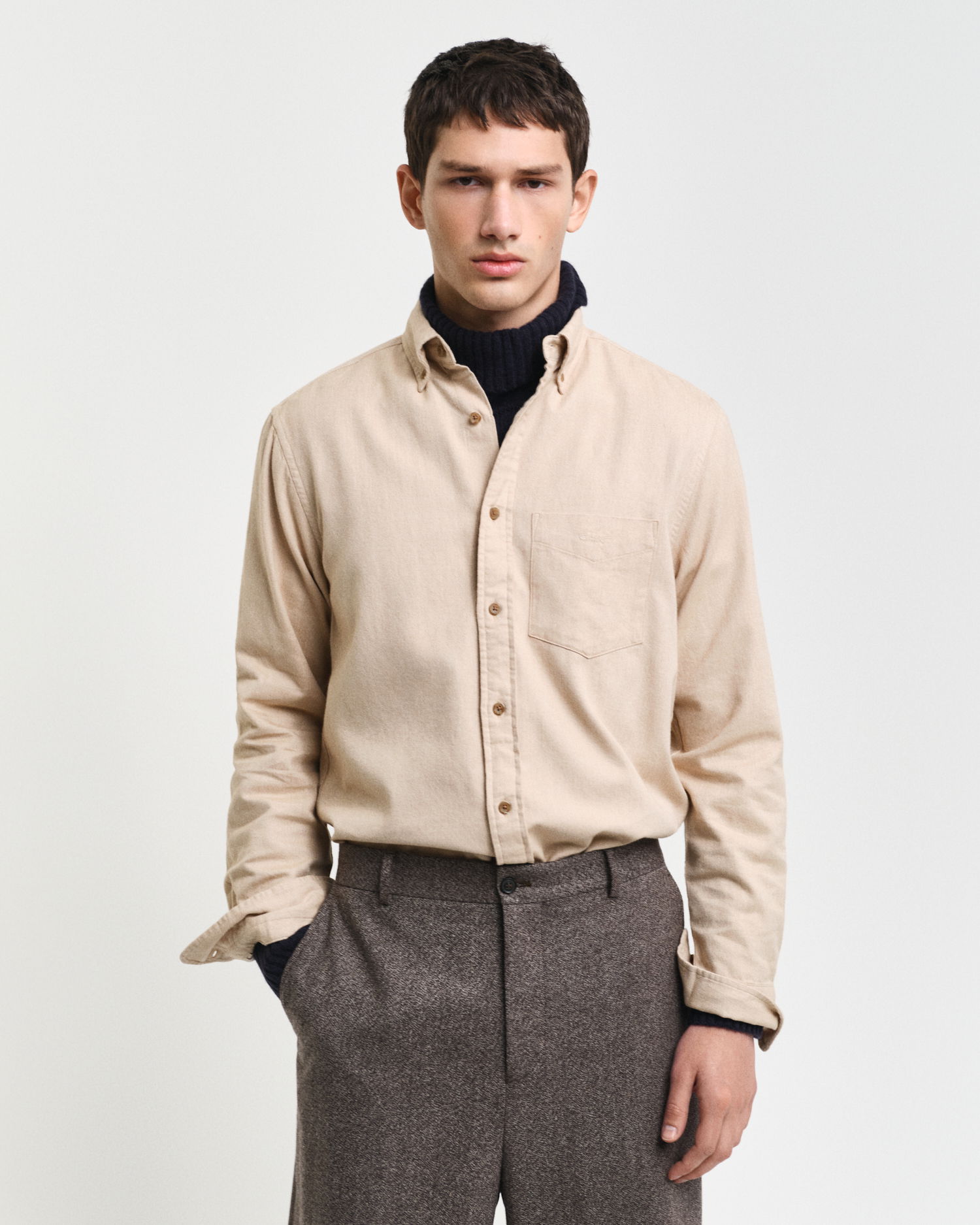 Regular Fit Flanell Herringbone Shirt
