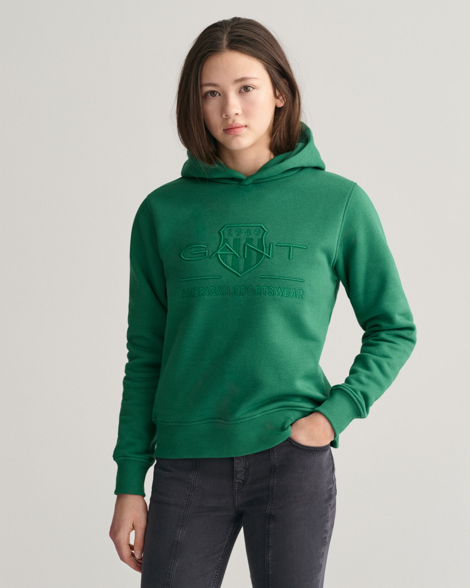 Teens hettegenser med ensfarget logo