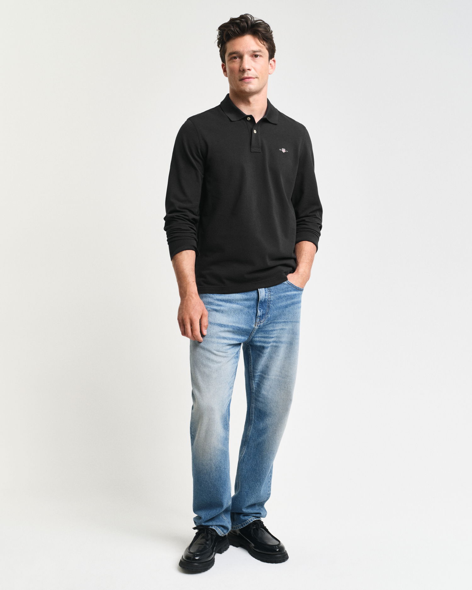 Klassisk piquéskjorte med lange ermer i regular fit