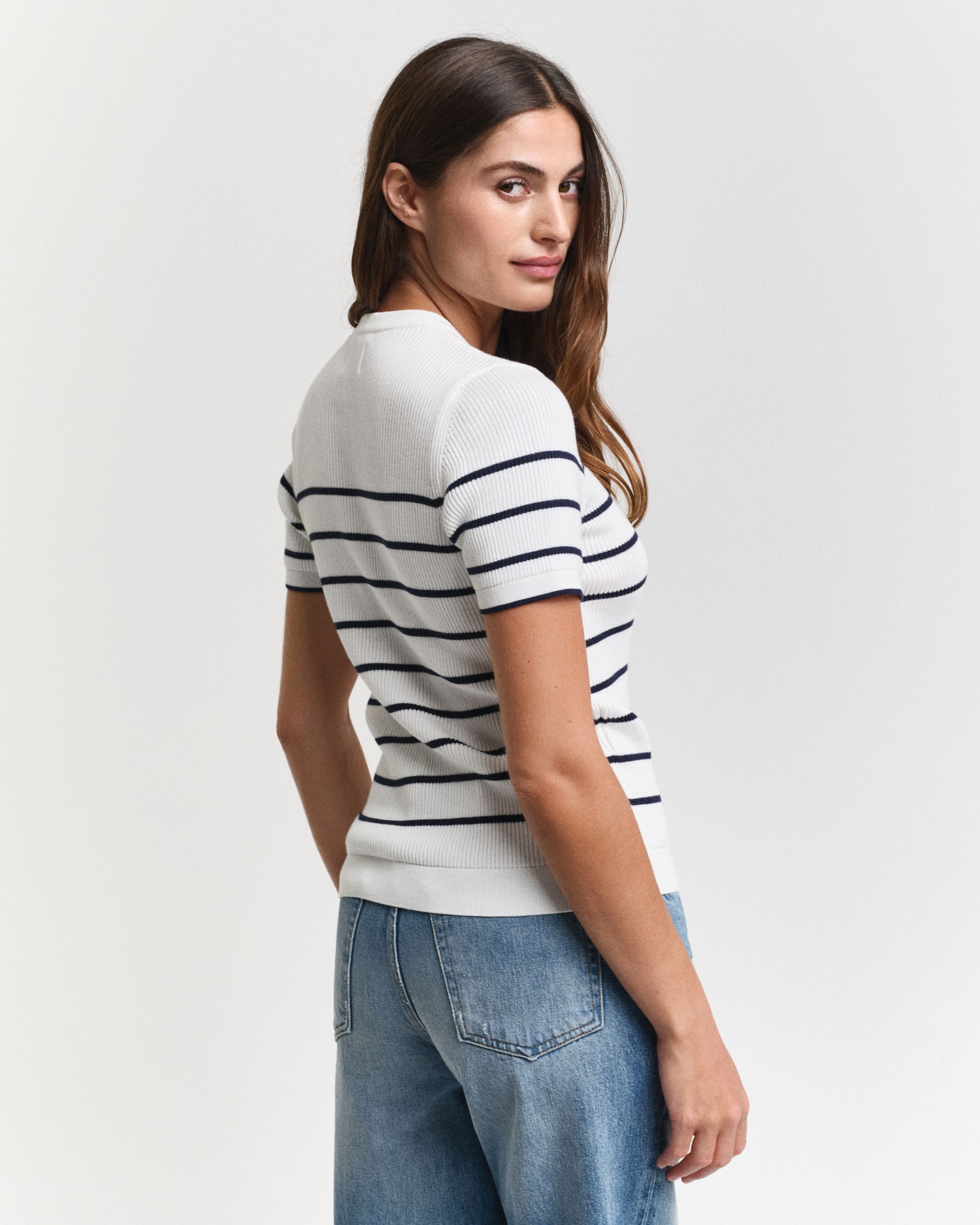 Ribbet Breton Genser med rund hals