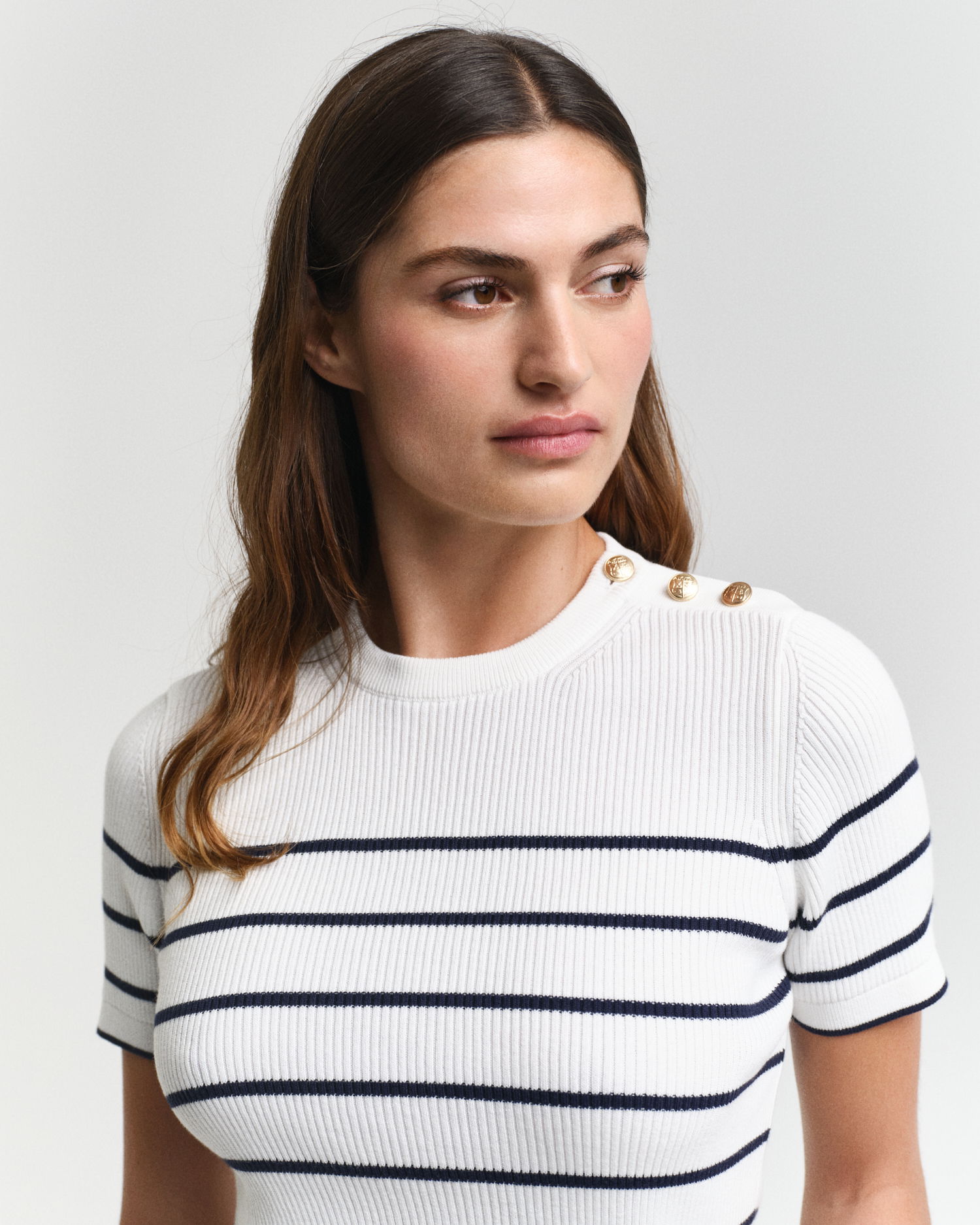 Ribbet Breton Genser med rund hals