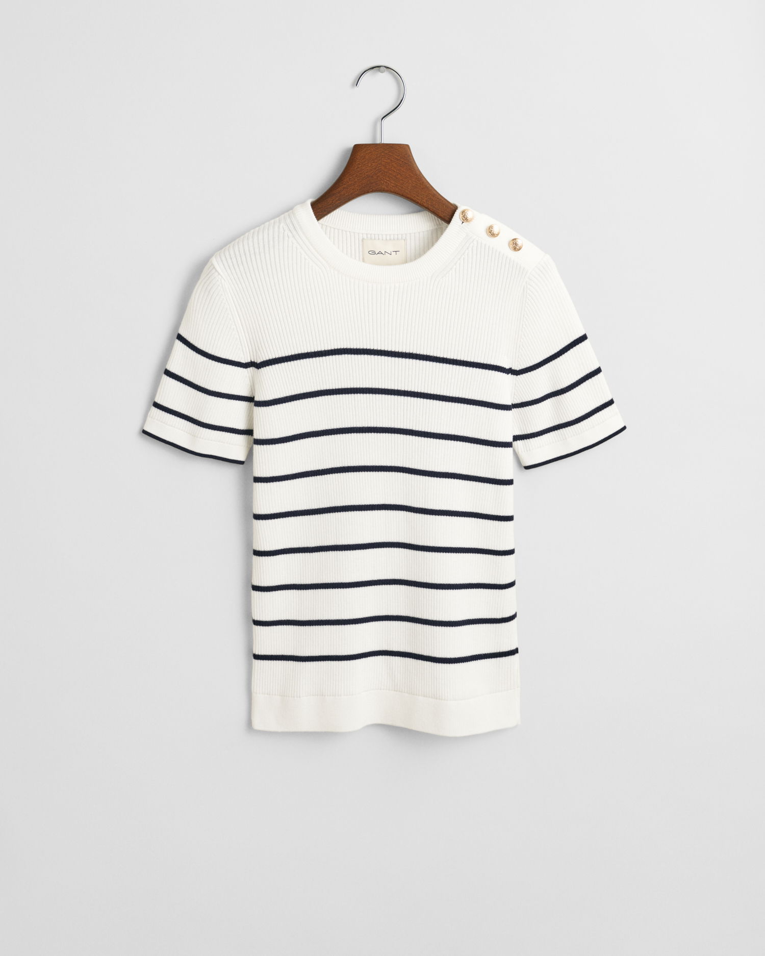 Ribbet Breton Genser med rund hals