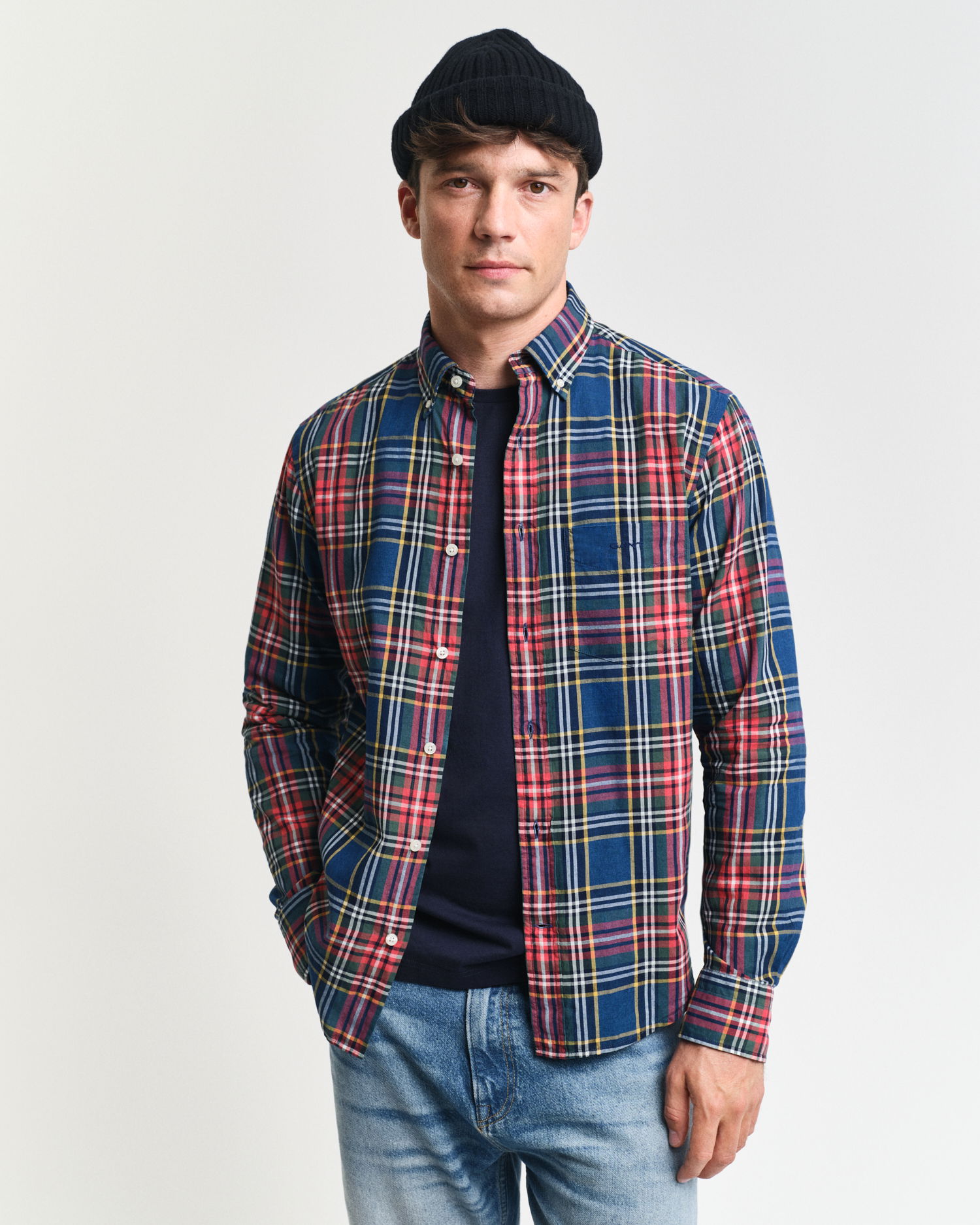 Rutete indigoskjorte, regular fit