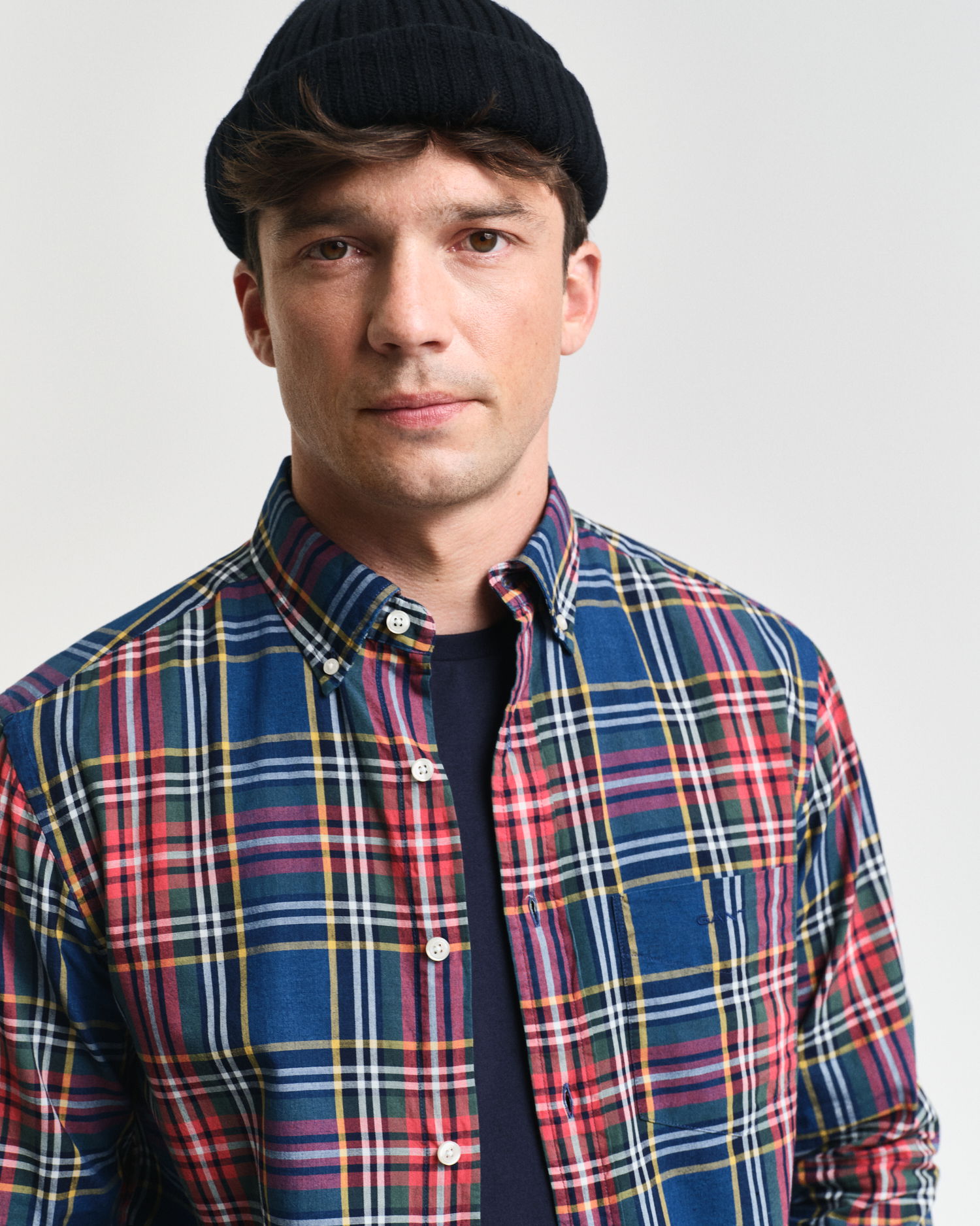 Rutete indigoskjorte, regular fit