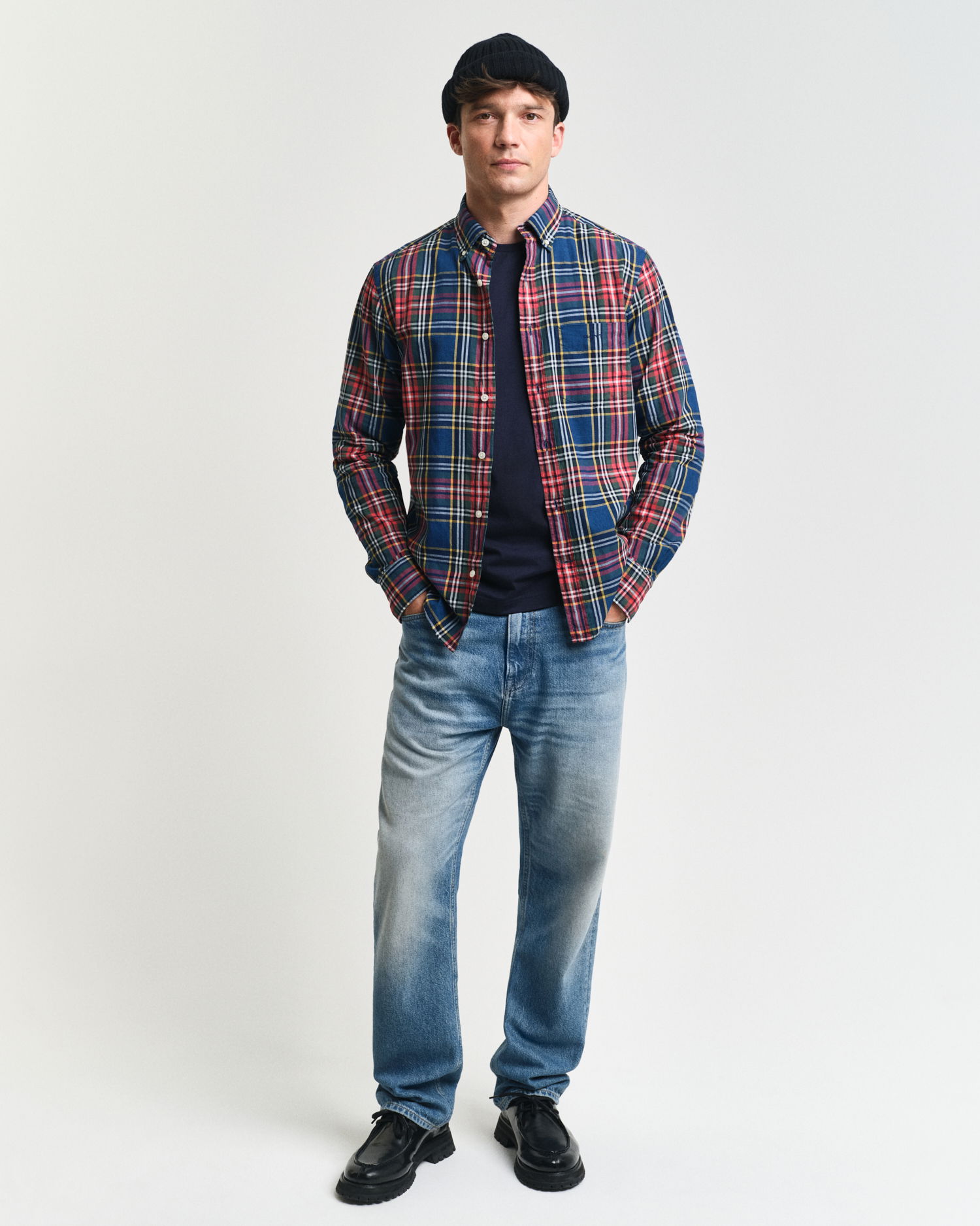 Rutete indigoskjorte, regular fit