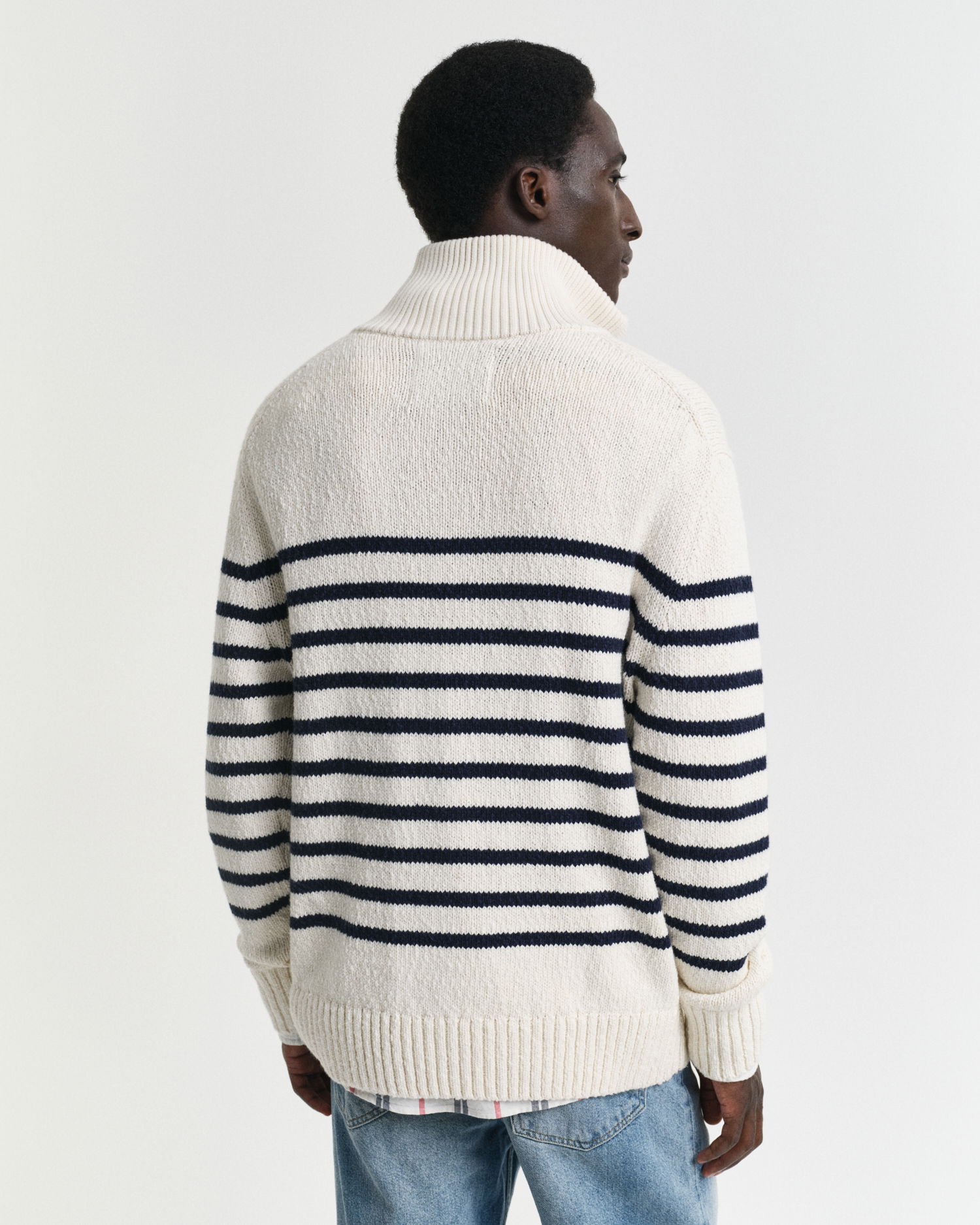 Stripete bomullsgenser med half-zip