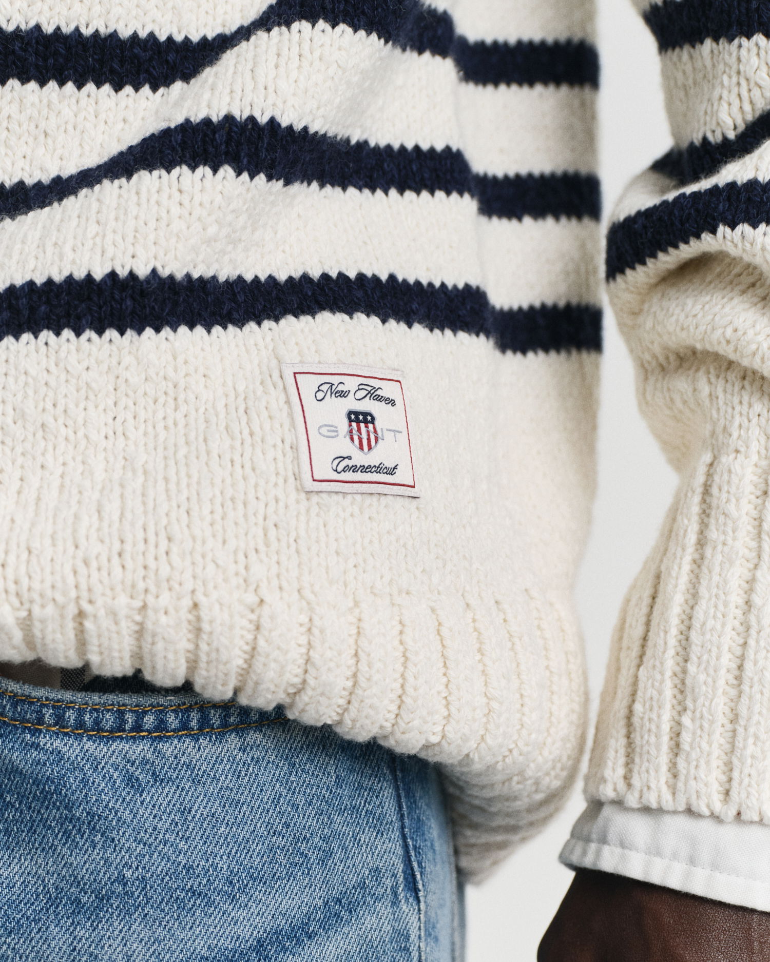 Stripete bomullsgenser med half-zip