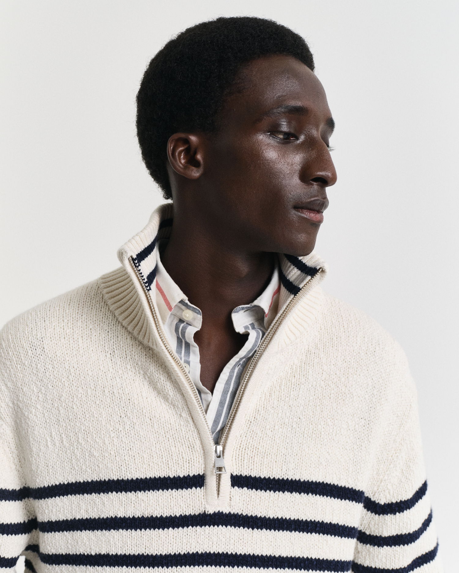 Stripete bomullsgenser med half-zip