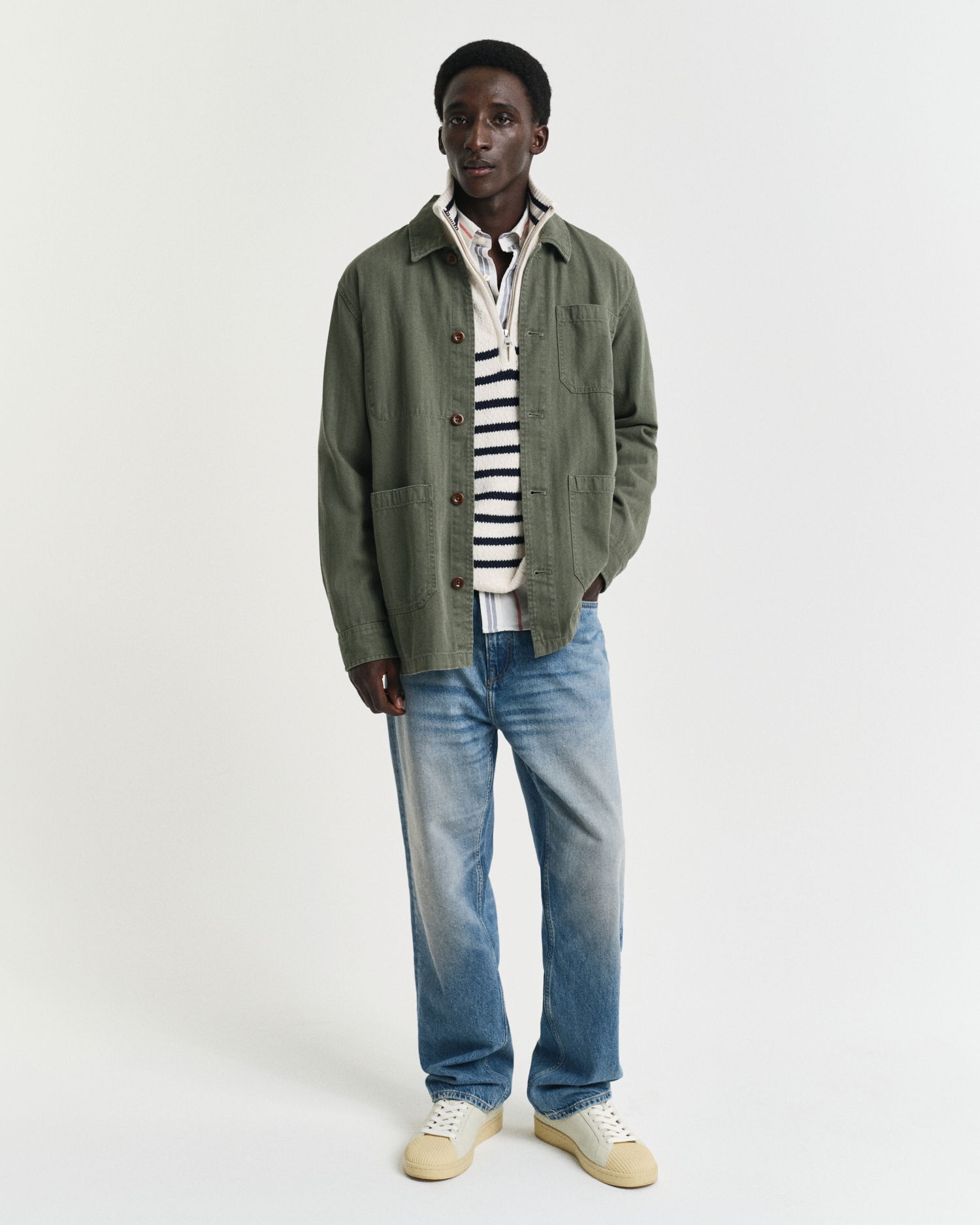 Stripete bomullsgenser med half-zip
