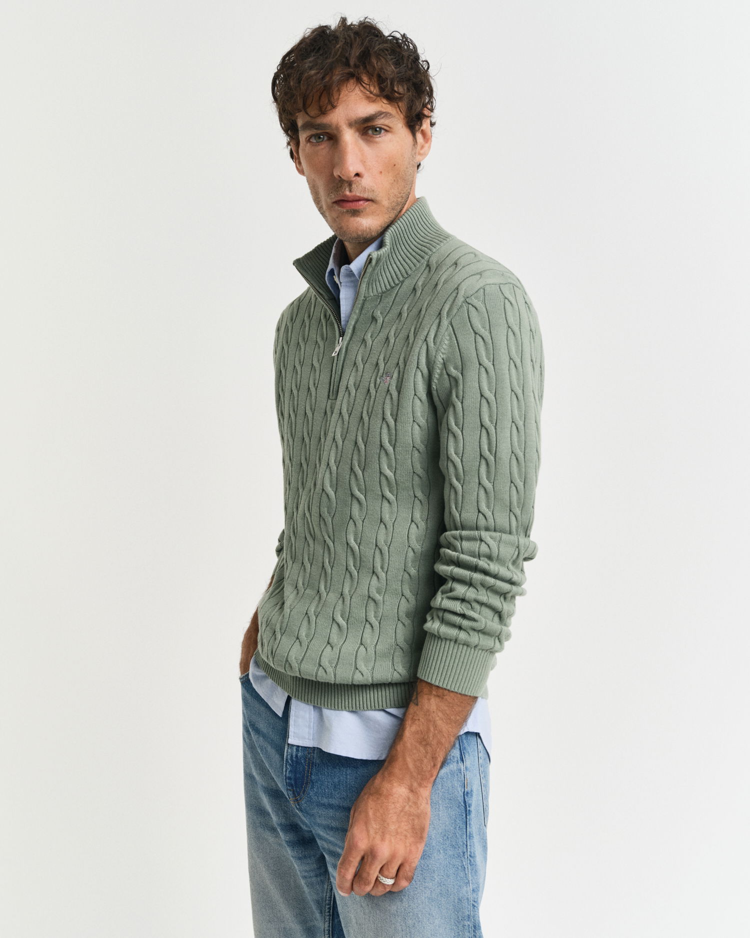 Kabelstrikket genser med half-zip