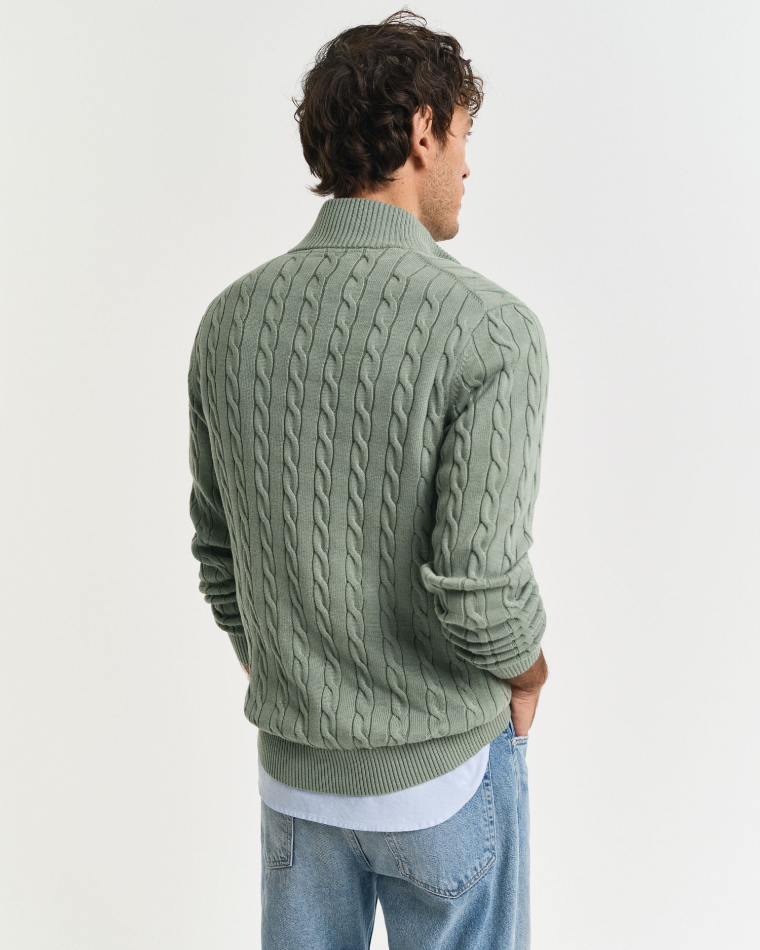 Kabelstrikket genser med half-zip