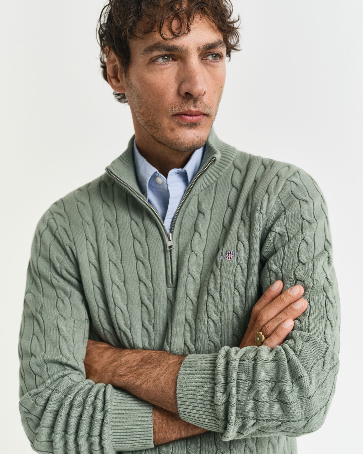 Kabelstrikket genser med half-zip