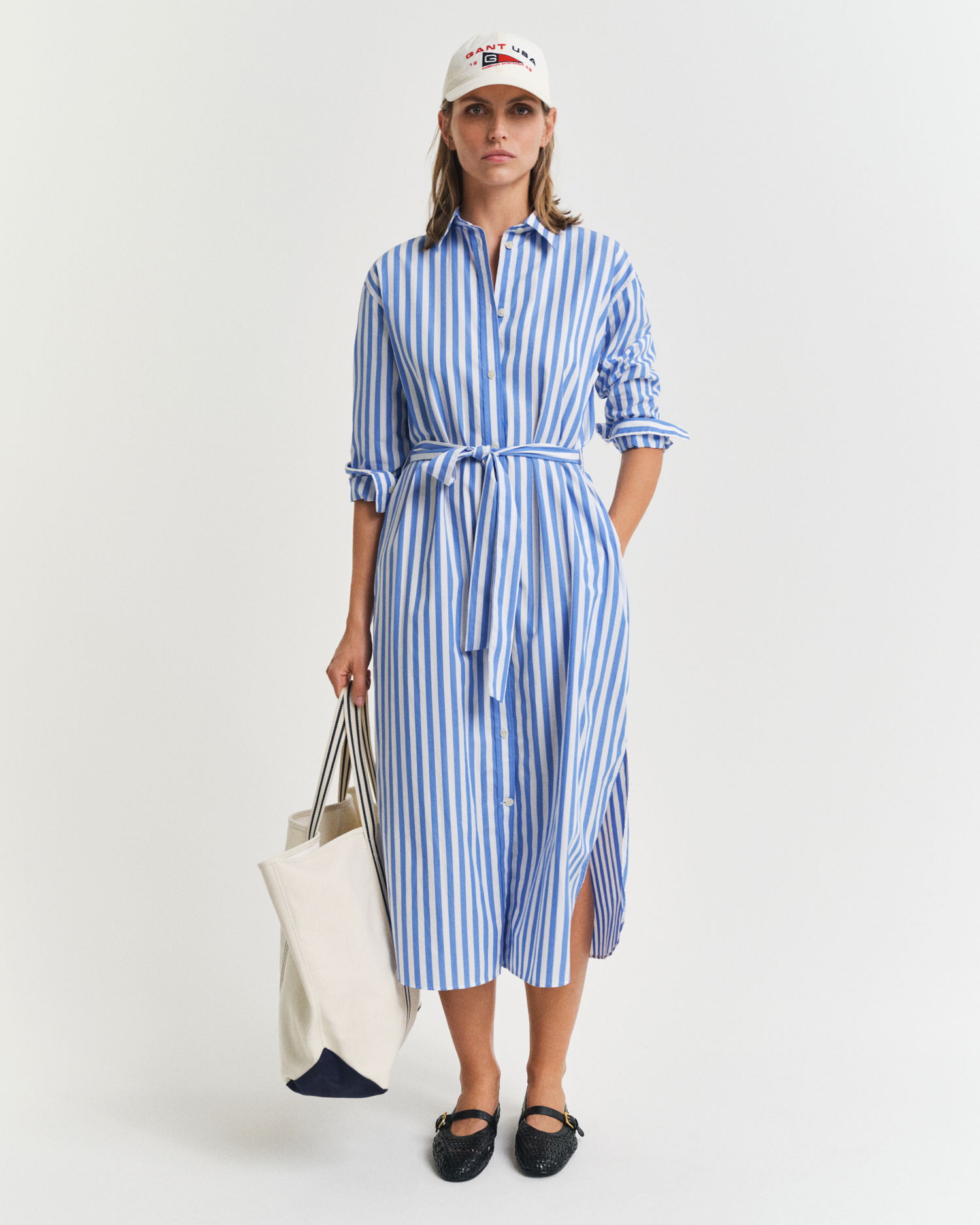 Stripet Poplin skjortekjole