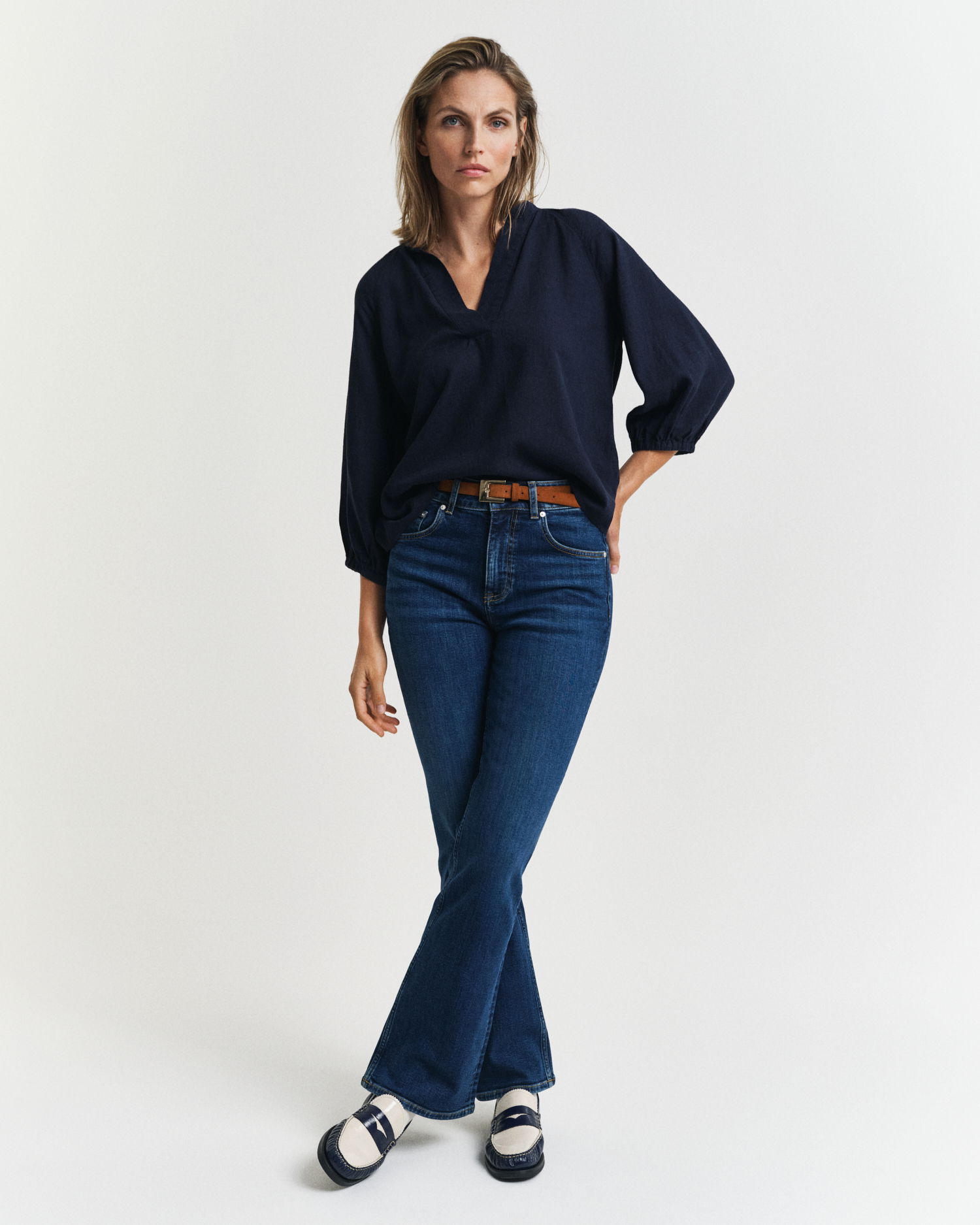 Kortermet bluse i lin