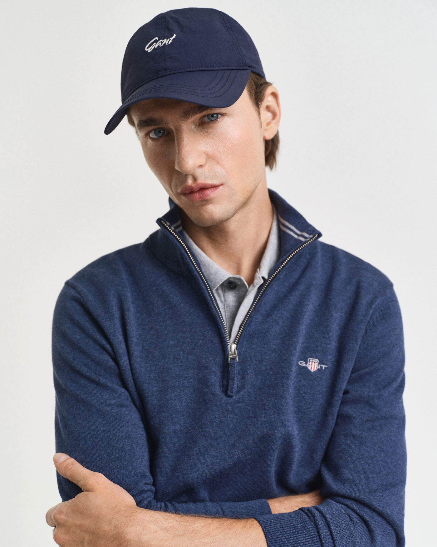 Klassisk bomullsgenser med half-zip