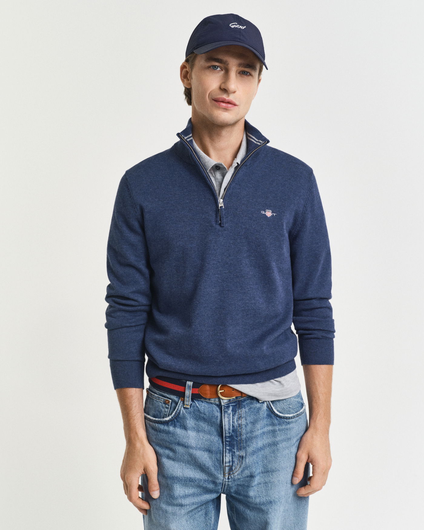 Klassisk bomullsgenser med half-zip