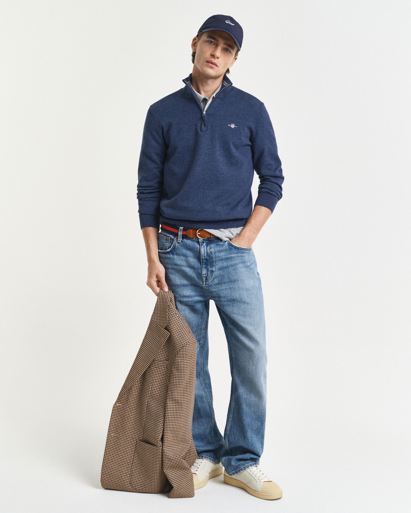 Klassisk bomullsgenser med half-zip