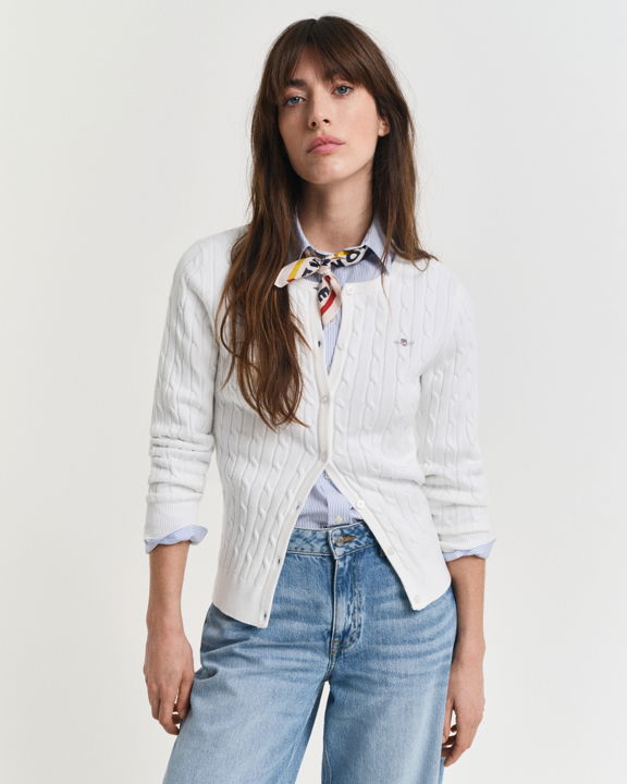 Bomullskabelstrikket cardigan med stretch